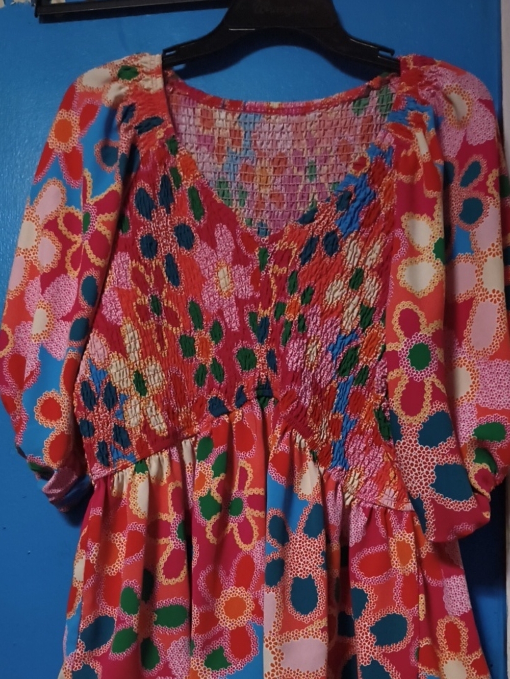 Vibrant Floral Smocked Peasant Top - Multicolor